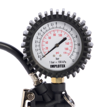 Implotex Manometer Luftdruckprüfer Reifendruckmesser 0-12 bar, Schlauchlänge 400 mm