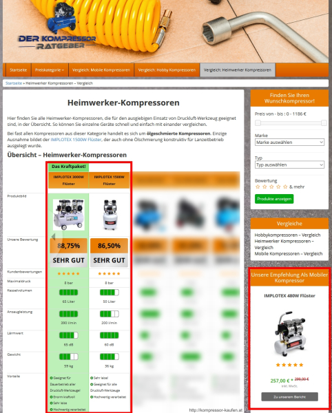 Implotex Silent Kompressor Druckluftkompressor 1500W | 2PS | 45L | 60dB | ölfrei