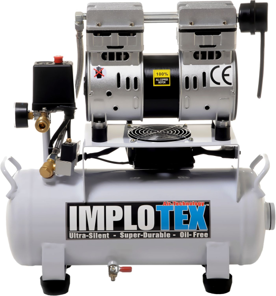 Implotex Silent Kompressor Druckluftkompressor mit Luftkühlung 850W | 14L | 55dB | ölfrei